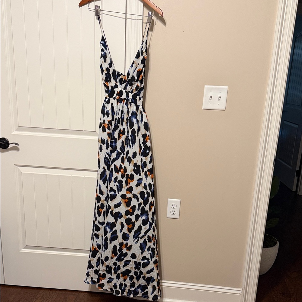Women’s Maxi Dress with Navy & Rust Leopard Print
